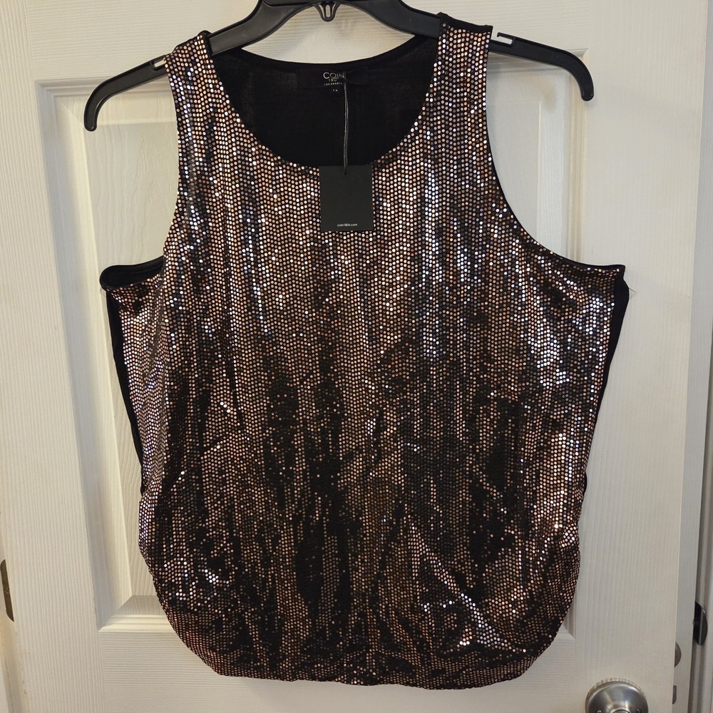 COIN‎ 1804 sz 1X sparkle tank blouse side ruching NWT party shine chic